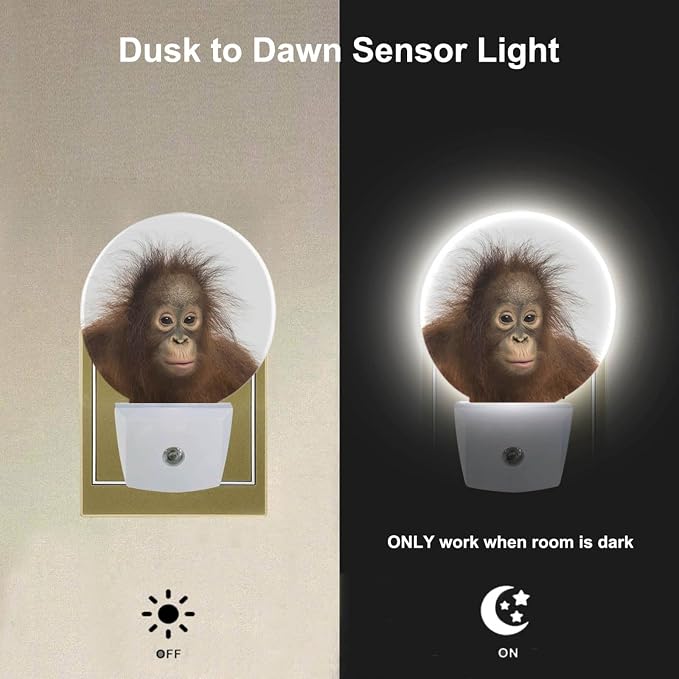 EKOBLA Monkey Night Light, Funny Ape Wildlife Night Lights Plug Into Wall with Dusk to Dawn Sensor, LED Nightlights for Bedroom, Bathroom, Gifts Ideal for Kids Teen Boys Girls Women