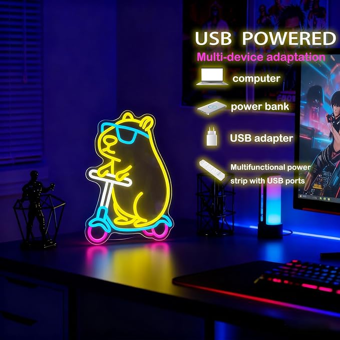 Capybara Neon Sign LED Neon Light Dimmable USB Wall Decor Animal Shape | Capybara Room Decor Neon Wall Light Bedroom Gaming Dorm Kids Teens Capybara Lovers Party Decor Birthday Gift for Kids