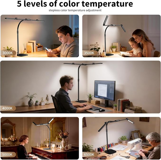 Omorepa 4 Light Bar Design Goose-Neck Desk Lamp with Base,24W Bright Led Tall Overhead Desk Light for Home Office,Eye Care Reading Table Light for Desktop Working,Drafting,Reading