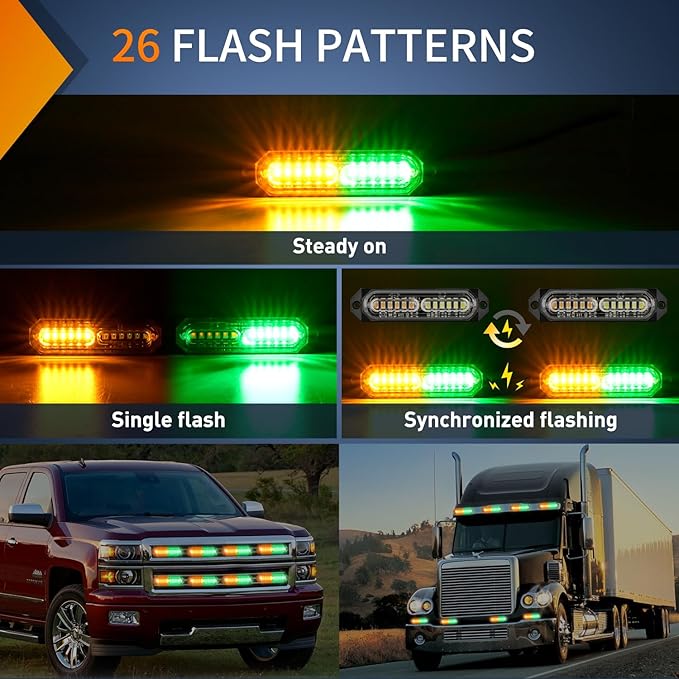 Nilight 8PCS Led Strobe Lights 12LED Amber Green Emergency Light 12V 24V Surface Mount Flashing Warning Hazard Beacon Lights Ultra Slim Sync Feature Mini Grille for Cars Trucks Off Road Vehicles SUV