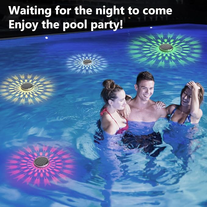 Solar Powered Floating Pool Lights(4 Pack), Pool Lights That Float with Remote Control, 12 Lighting, Timing Mode, IP67 Waterproof for Inground/Above Ground Pool, Pool Party, Bathroom, Bathtub, Garden