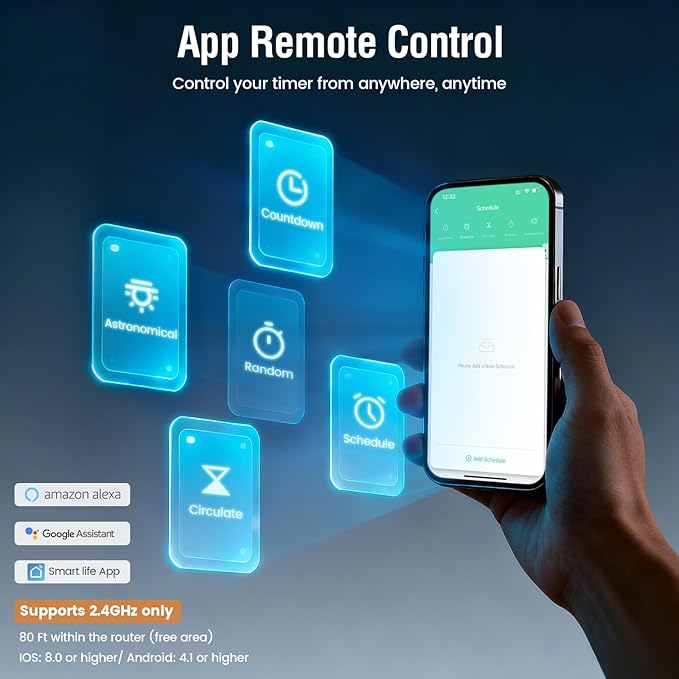 20A Heavy-Duty Outdoor WiFi Smart Timer Switch App/Voice Control | 120V 1HP Hardwired Timer, Alexa Google Compatible, Remote On/Off, Programmable Schedules for Pool Pumps Water Heaters Lights