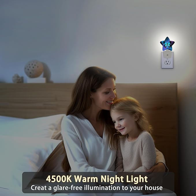 Blue Butterfly Night Light,Dusk to Dawn Smart Sensor Nightlight for Bedroom Bathroom Kitchen Hallway Stairs Hallway,Plug-in,Energy Efficient Decor Desk Lamp Gifts