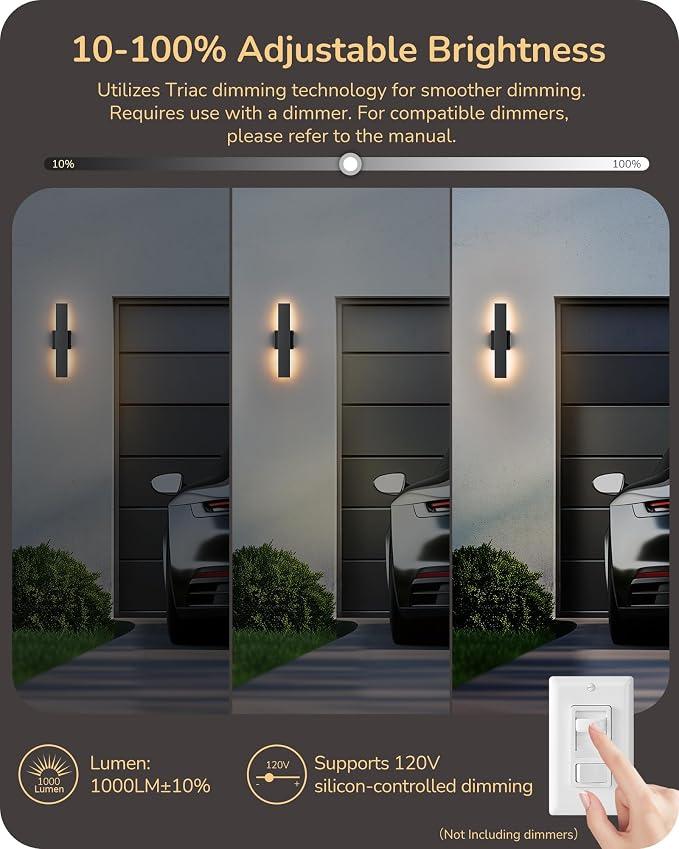 EDISHINE 2 Pack LED Outdoor Wall Lights Dimmable, 3000K 4000K 5000K, 15.7" Modern Black Outdoor Wall Sconce, IP65 Waterproof, Linear Exterior Wall Light for Entrance, Hallway, Garage, Porch