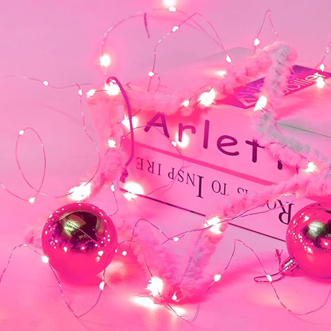 6 Pack Fairy Lights Battery Operated with Timer Silver Wire Mini 13FT 40LED Waterproof Cuttable Twinkle Christmas String Lights for Home Bedroom Wedding DIY Centerpiece Birthday (Pink)