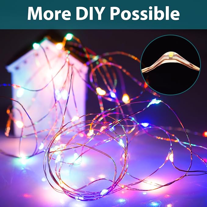 4 Pack Fairy Lights Battery Operated with Remote, Each 39Ft 120LED Battery Powered String Lights with Timer, 8 Modes Waterproof Twinkle Christmas Lights for Bedroom Party Indoor Mason, Multicolor