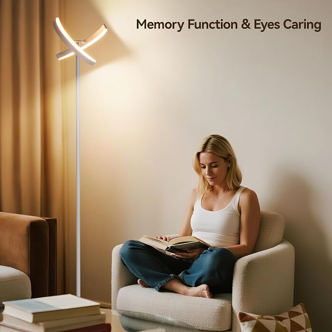 SUNMORY Floor Lamp for Living Room, 28W Bright LED Lamp with Remote Control | 1600lm Dimmable Rotatable Standing Lamp, 74" Tall Modern Reading Torchiere Uplighter Lamp for Bedroom Office Corner, White