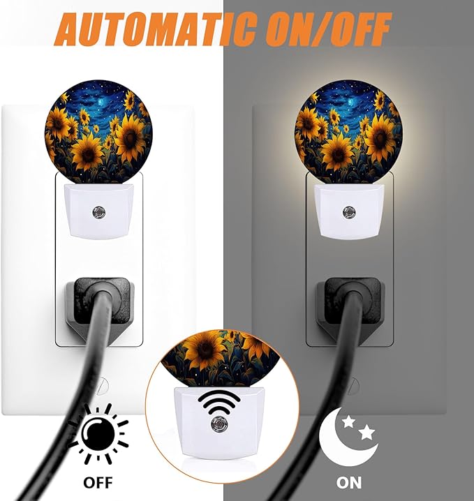 Sunflower Night Light,Vintage Flower Starry Sky Nightlight Plug into Wall LED Lamp Auto Sensor Dusk to Dawn for Bedrooms/Kitchens/Toilets/Corridors,Energy-Saving