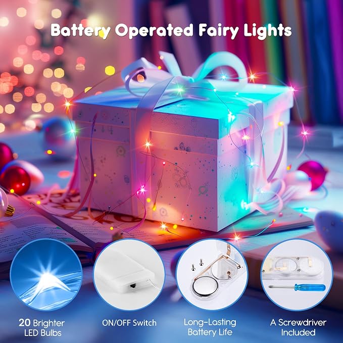 Minetom 6 Pack 7ft Battery Operated Fairy Lights for Christmas Decor | 20 LED Bulbs, Pastel Glow, Waterproof, Flexible Silver Wire, Lovely for DIY Crafts Wedding Table Centerpieces Decoration