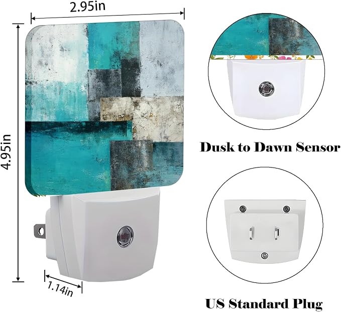 Abstract Painting Night Light,Blue and Grey Plug Into Wall with Dusk to Dawn Light Sensors,Warm Nightlights for Bedroom, Bathroom,Hallway,Kitchen,Gifts Ideal for Boys Girls Women Men