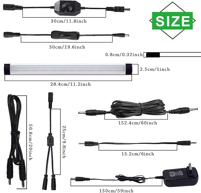 AIBOO LED Under Counter Light Rigid Bar Kit, Plug in Corded 12V LED Under Cabinet Lighting Dimmable with Switch for Counter Shelf Showcase Display Lighting (6 Panels,Daylight White) (Pack of 2)