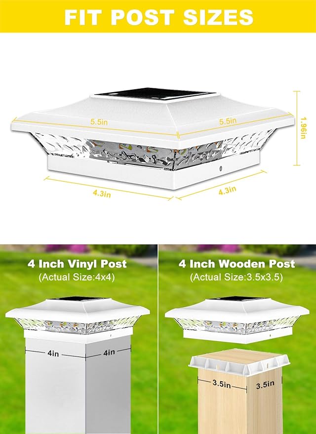 T-SUN 4x4 Post Cap Lights 18 Pack for Vinyl/Wooden Fence,Outdoor Waterproof Warm & Cool White, Deck Solar Post Lights for Patio Garden Yard Lighting