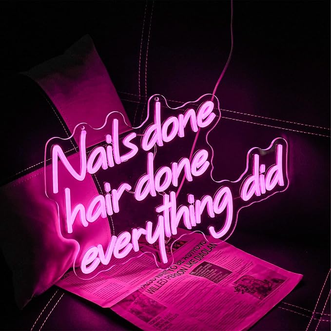 Nail Done Hair Done Everything Did Neon Sign for Wall Decor Pink Letter Neon Light Nail Led sign Hair Neon Light Sign for Beauty Salon Barber Shop Makeup Hairdressing Shop Decoration