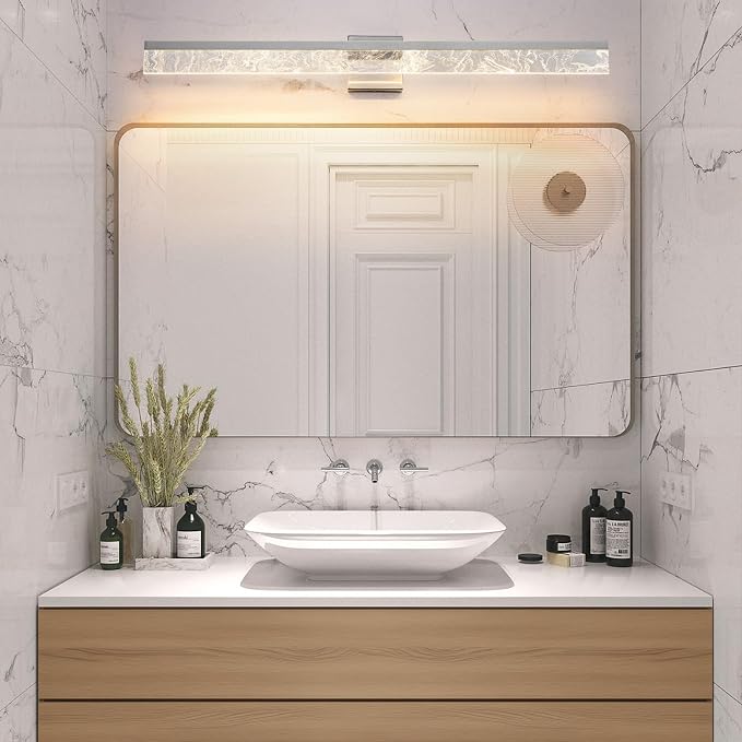 AIJIASI 39 Inch Brushed Nickel Vanity Light Fixture, 28W Dimmable LED for Bathroom Above Mirror, Modern Wall Mount Lighting 3000K