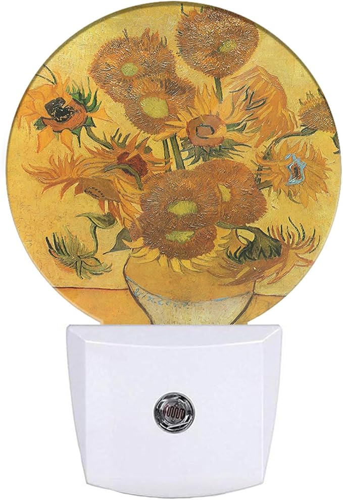 EKOBLA Art Sunflower Night Light, Van Gogh Modern Floral Night Lights Plug into Wall for Boys Girls, Led Lamp for Stairway/Hallway/Bedroom 0.5W Nightlight Sleep Friendly