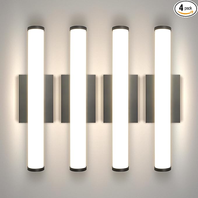 ASD 18" LED Linear Vanity Light Fixture, Modern Bathroom Sconce — 3 Color 3000K-5000K, Dimmable, 20W 1800LM, Energy Star & ETL Listed — Over Mirror Makeup Bar for Bedroom, Cabinets — Black, 4 Pack