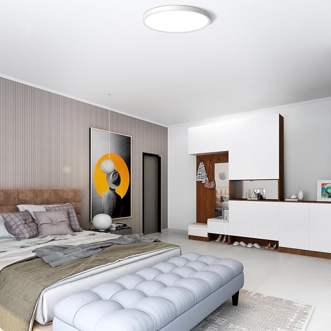 LED Flush Mount Ceiling Light Fixture 12Inch, 24W Flat Light,5000K Ultra Thin Surface Panel Low Profile for Bedroom Kitchen Bathroom Garage Living Room, White (DC-CJ-0030-24W-50K)