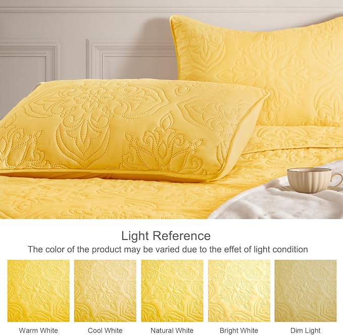 Whale Flotilla Twin Quilt Bedding Set Vintage Damask Reversible Bedspread | Suitable for Bed, 2 Pieces Yellow Lightweight Breathable Quilts Twin Size, Ultrasonic Coverlet Bed Cover with 1 Pillow Sham