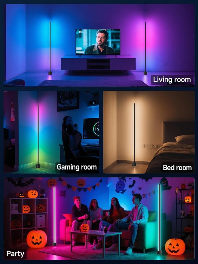Corner Floor Lamp, Corner Lamp with App & Remote Control, Smart RGBIC Corner Light with 16 Million Colors & 68+ Scene, Music Sync, Timer Setting, Ambient Lighting for Living Room,Bedroom,Gaming Room
