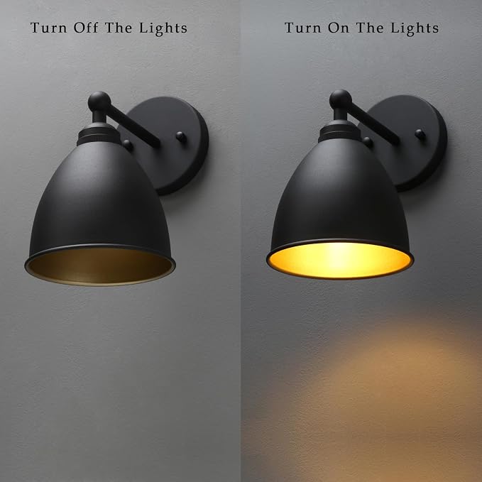 Phansthy Industrial Wall Sconce Matte Black Barn Farmhouse Wall Light Fixture with Metal Lampshade (Right-Angled)