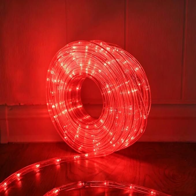 DINGFU 33ft LED Rope Lights,110V 2 Wire Connectable Christmas Rope Lights,240 LED,Waterproof Indoor Outdoor Clear Tube Light Rope for Deck, Patio, Pool, Camping, Landscape Lighting Decorations (Red)