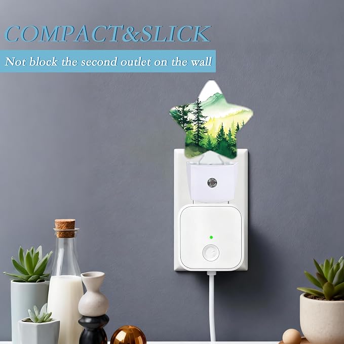 Watercolor Misty Forest Plug-in Night Light with Dusk-to-Dawn Sensor for Bathroom,Bedroom and Hallway Sleep Friendly Lamp for Women/Girls/Boys Gift,0.5w