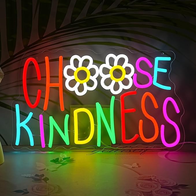 LISIGNVE Choose Kindness Neon Sign USB Powered Be Kind Neon Light for Wall Decor LED Motivational Quotes Light Up Sign for Home Bedroom Living Room Nursery Office Coffee Shop