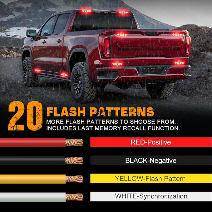 8 Pack Sync Red Grill Emergency Lights 32 LED Strobe Lights | Grille Surface Mount Light Flashing Warning Safety Hazard for Vehicles Trucks Car, ATV, UTV, Motorcycle