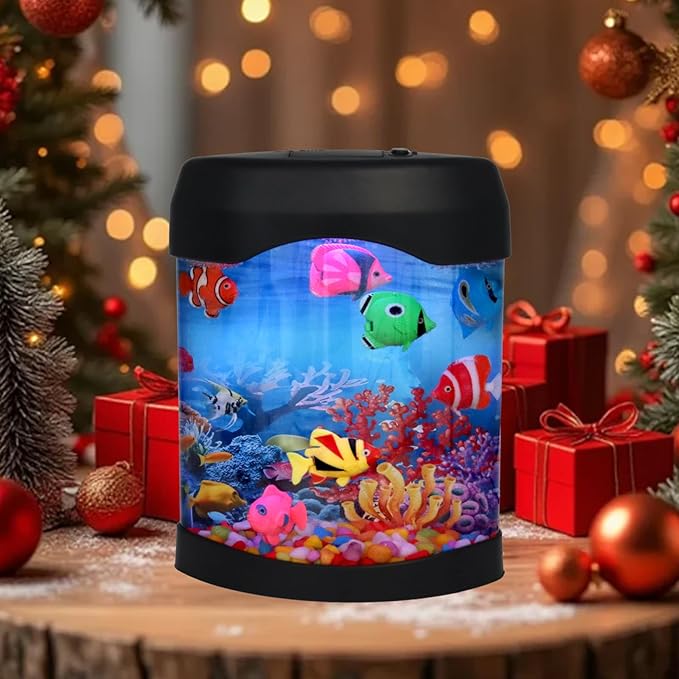 Fake Fish Lamp, Artificial Aquarium Light, Motion Lamp Night Light with 7 Moving Fish, 6 Color Setting Ocean Night Lamp, USB Powered, DIY Ocean Stickers, Ideal Gifts for Kids Men Women Friends Family