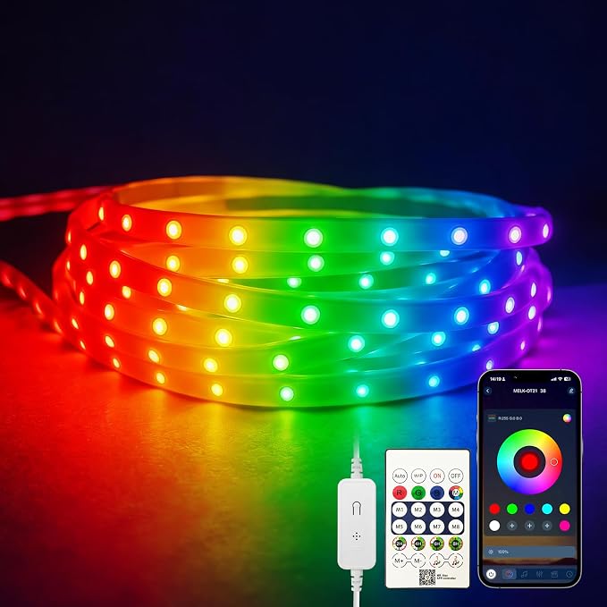 Multi-Color RGB LED Rope Lights 9.84ft 5V USB, Remote & App for Room | Self-adhesive flexible strip, 150+ dynamic effects, TV backlight & room decor, for bedroom/living room/holiday