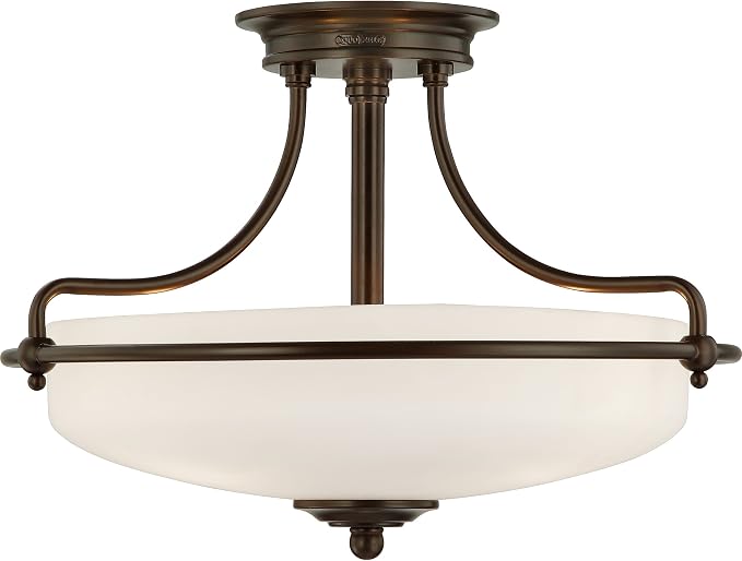 Quoizel Griffin 17" Semi-Flush Mount Ceiling Light, Palladian Bronze | 3-Light, Opal Etched Glass, ETL Damp Rated, Transitional Style