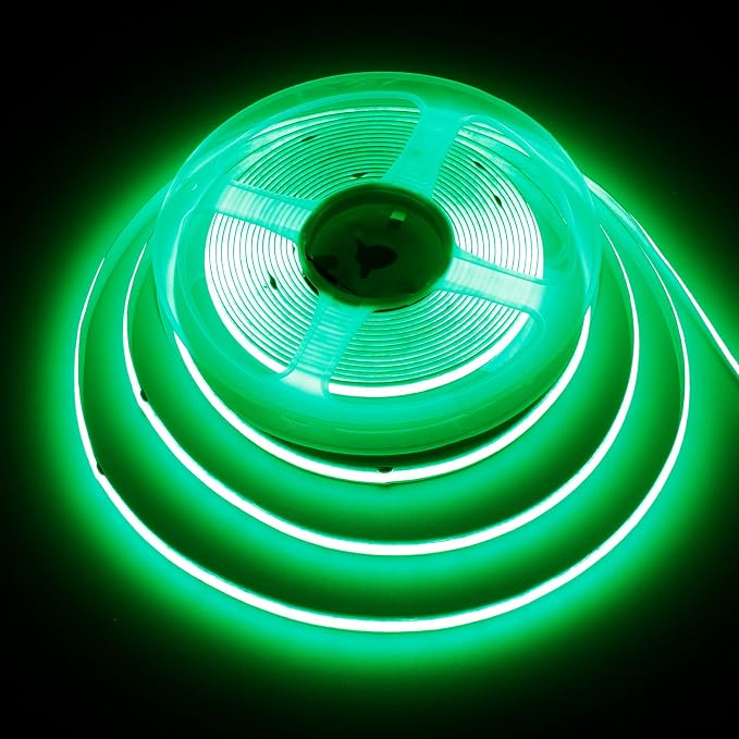 TOPAI 12V COB LED Strip Green 16.4ft Dotless Outdoor IP65 Waterproof | High Density 480LEDs/M, Uniform Lighting, Cuttable, Flexible, Self Adhesive Easy Install for Living Room, Bar