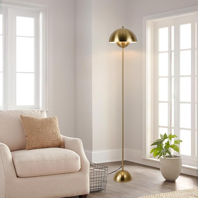Mid-Century Modern Metal Bud Floor Lamp for Home and Office, Brass Gold | Indirect lighting, fits narrow spaces,fit for bedroom, living room & office, match with modern, industrial, farmhouse decor