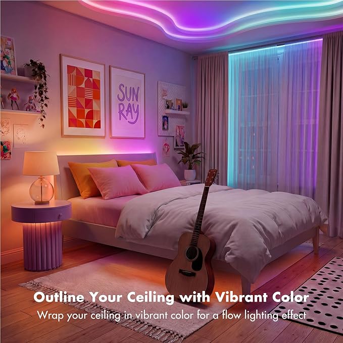 LED Lights for Bedroom, 50FT IC RGB LED Strip Lights, Smart Control | Color Changing, Multiple Colors Chasing Effects, APP & Remote Control, Timer Function, Music Sync Lights for Party, Kitchen