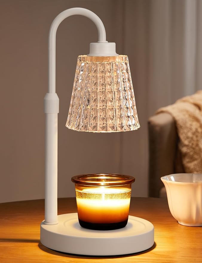 Innqoo White Crystal Candle Warmer Lamp with Timer, Dimmable Candle Warmer for Jar Candles, Height Adjustable Wax Melts Warmer, Birthday Gifts for Women Mom, House Warming Gifts New Home Decor