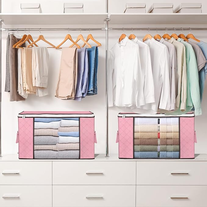 90L Large Storage Bags, 6 Pack Clothes Storage Bins Closet Organizers | Foldable Storage Containers, with Reinforced Handle, for Clothing, Blanket, Comforters, Bed Sheets, Pillows and Toys