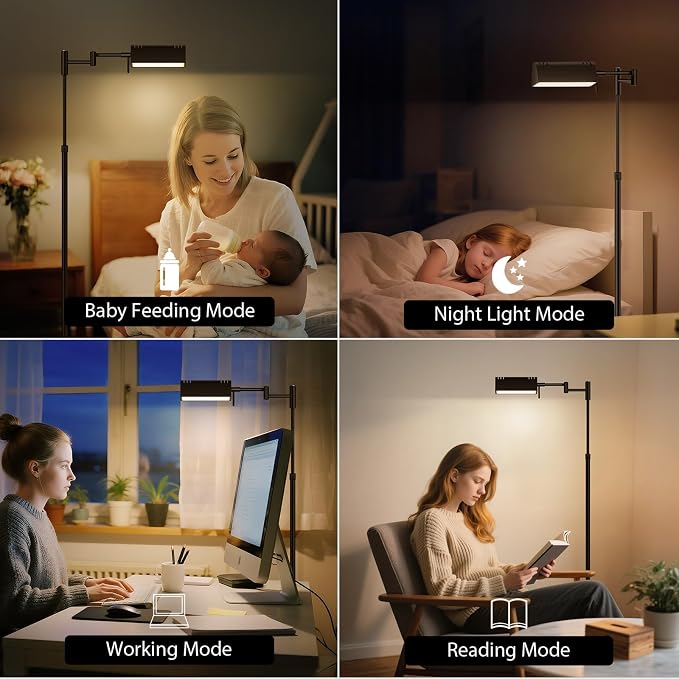 SUNMORY Dimmable LED Pharmacy Floor Lamps, 16W/1500LM Bright Reading Lamp | Remote Touch Control, 350°Swing Arm, Adjustable Height, Task Craft Tall Standing Light for Living Room Bedroom Office, Black