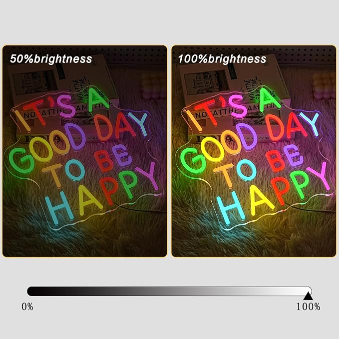 It's A Good Day To Be Happy Neon Sign for Wall Decor Art Neon Light Classroom Neon Sign Colorful Letter LED Sign for Classroom Libray Wedding Birthday Gallery Studio