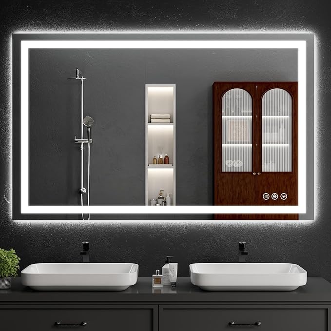 LED Bathroom Mirrors 36"x50" Bathroom Mirror with Lights for Wall, Backlit + Front Lit, 3 Colors, Anti-Fog, Dimmable Brightness for Vanity,Bathroom, Entryway, Living Room