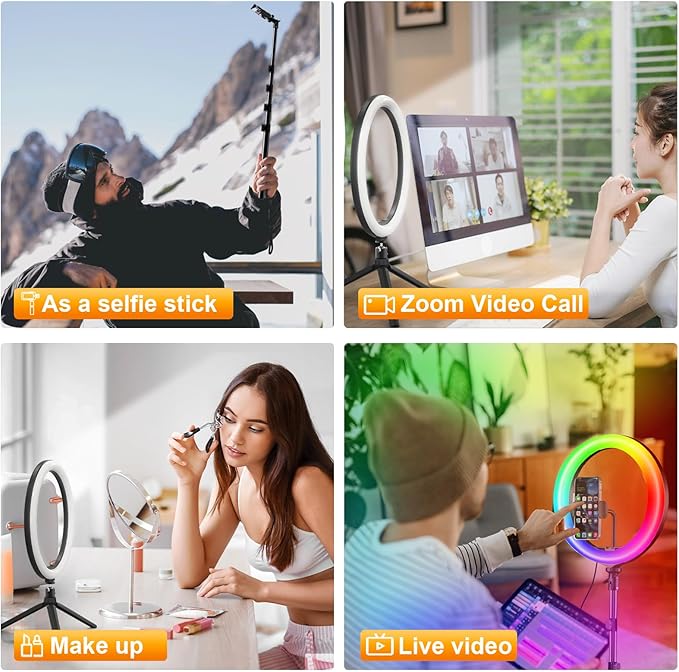 12" Selfie Ring Light with 73" Extendable Tripod Stand: PEYOU Desk Selfie Lights 38 Color Modes, Upgrade 3 in 1 Dimmable Adjustable Speed Ring Light for Makeup/TIK Tok/YouTube