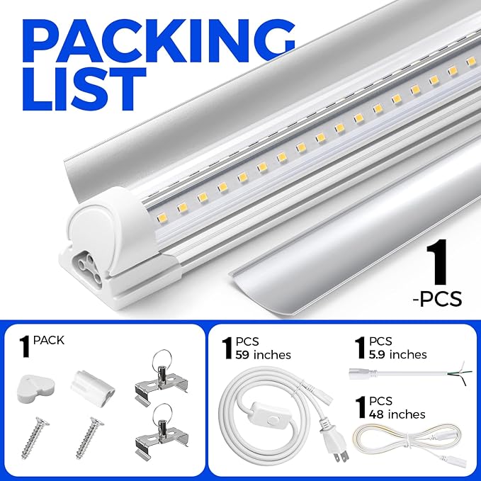 Barrina LED Shop Light, 4FT 40W 5500LM 5000K Daylight White with Reflectors, V Shape, Clear Cover, Linkable with Plug, T8 LED Tube Lights