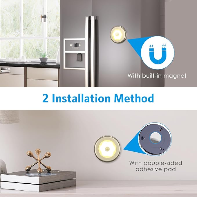 AMIR 3.15” Motion Sensor Light, 6 Pack Cordless Battery-Powered LED Night Light, Stick-Anywhere Closet Lights Stair Lights, Safe Lights for Hallway, Bathroom, Bedroom, Kitchen (Golden - Warm White)