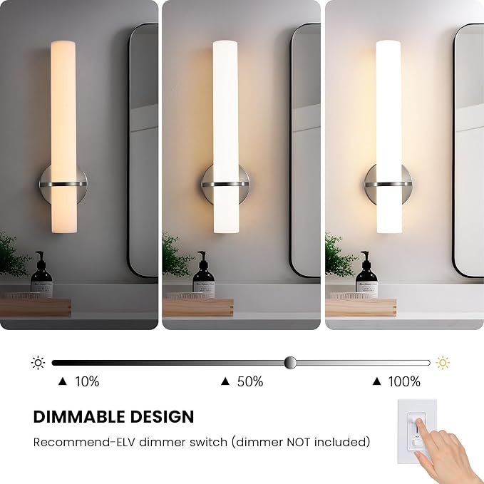 AIJIASI Brushed Nickel Bathroom Sconces Wall Lighting 18W LED Dimmable Vanity Light Fixture, 2700K-5000K Indoor Modern Wall Light Fixtures for Bedroom Living Room Mirror Hallway Porch 18 inch