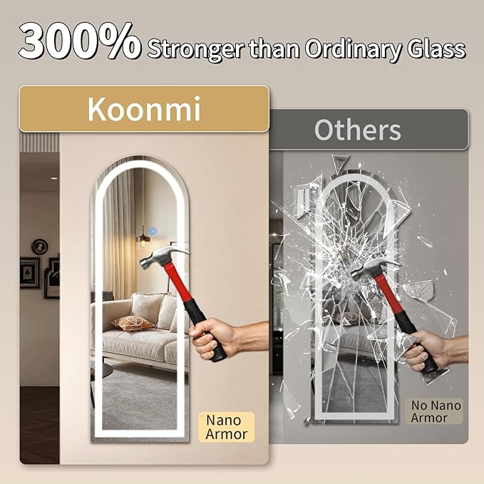 Koonmi LED Full Length Mirror, 71"x32" Full Length Mirror with Lights, Lighted Floor Mirrors with Stand, Full Body Mirrors with Dimming & 3 Color Lightingfor Living Room Cloakroom, White