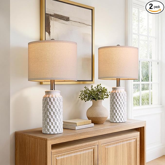 USumkky 20.5" Ceramic Table Lamps Set of 2 - Modern Farmhouse & Boho Style, Bedside Nightstand Lamps for Bedroom, Living Room End Table Lamps, Small Desk Lamp(Matte White)