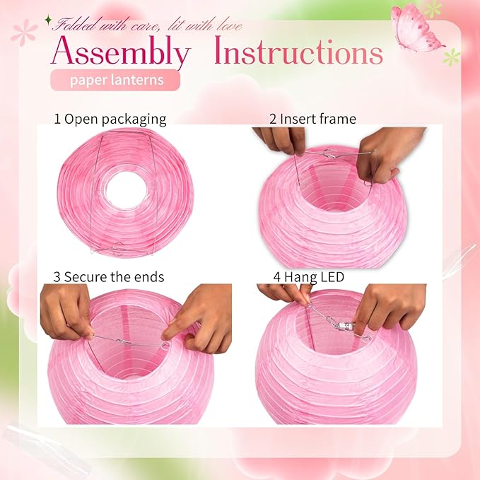 Chinese Paper Lanterns - Pack of 10, 10-Inch Pink/Rose Red Hanging Lights for Birthday Party Decorations, Ceiling Decor, Rainbow Classroom, Wedding, and Home Party