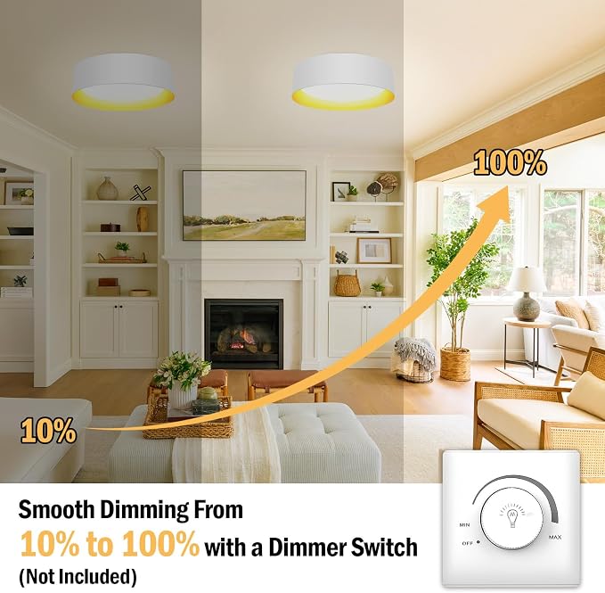 Flush Mount Ceiling Light, 13in Modern Ceiling Light 5 Color Temperature | 25W Bathroom Ceiling Light Fixture, 2600LM Dimmable LED Flush Mount Light for Bedroom, Hallway, Kitchen, White & Gold, 2-Pack
