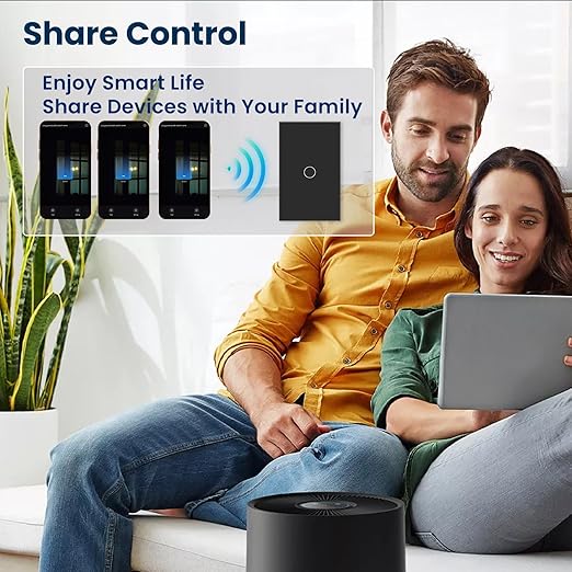 WiFi Smart Light Switch,1-Button Single Gang 2.4GHz Wi-Fi Touch Switch, Neutral Wire Required,Work with Smart Life/Tuya App and Alexa,Black
