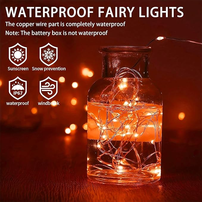 24 Pack Orange Fairy Lights Battery Operated, 7ft 20 LED Mini String Twinkle Lights for Christmas Halloween Mason Jars Centerpiece Table Decorations (24, Orange)