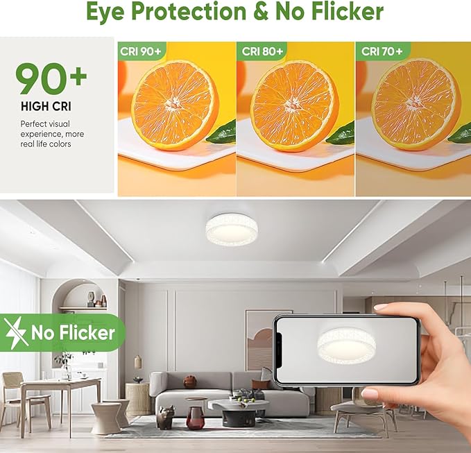 12 Inch Flush Mount Ceiling Light, Modern White LED Ceiling Light Fixture, 20W 1400LM 2700-6500K Adjustable, Dimmable Ceiling Lights for Bedroom, Kitchen, Hallway, Bathroom, ETL